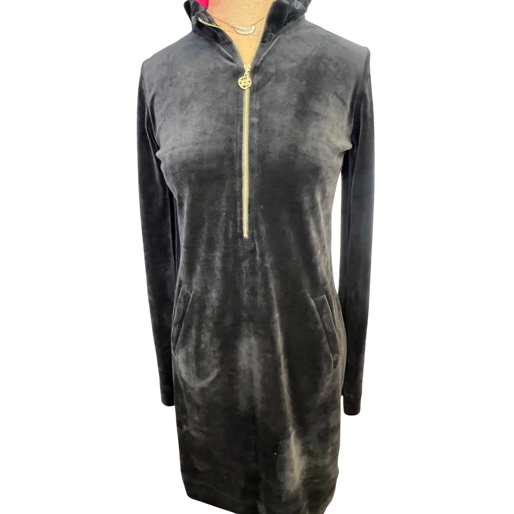 Lilly Pulitzer Velour Ruffle Collar Zip Dress Black 2 NWT resortwear cruisewear
